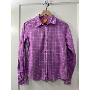 Joe Fresh Purple White Windowpane Grid Long Sleeve Button Up Shirt Women's M